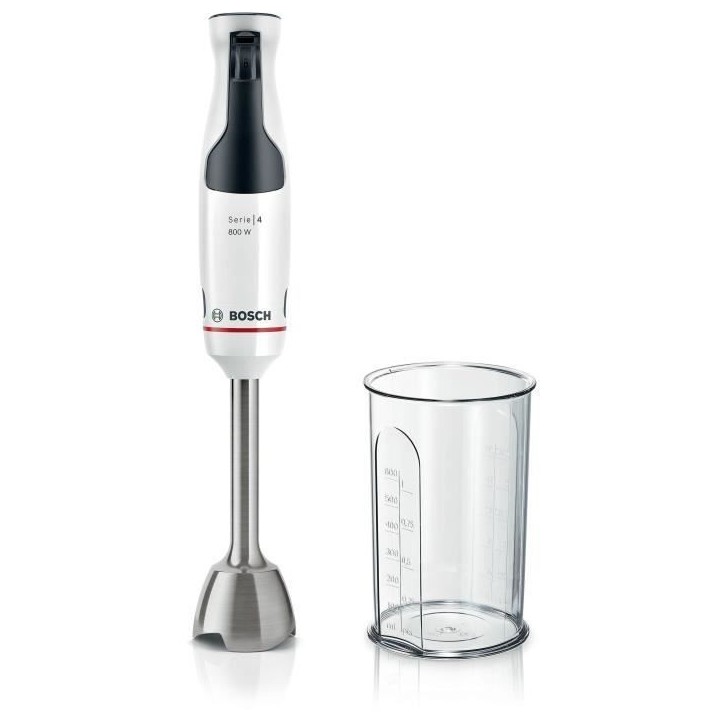 Mixeur plongeant - BOSCH - MSM4W410 ErgoMaster - Moteur 800W - 4 lames QuattroBlade - Levier vitesses a gachette + turbo Mixeur plongeant - BOSCH - MSM4W410 ErgoMaster - Moteur 800W - 4 lames QuattroBlade - Levier vitesses a gachette + turbo