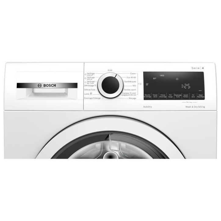 Lave-linge séchant BOSCH WNA144V0FR SER4 - 9 / 5 kg - Induction - L60cm - 1400 trs/min - Blanc