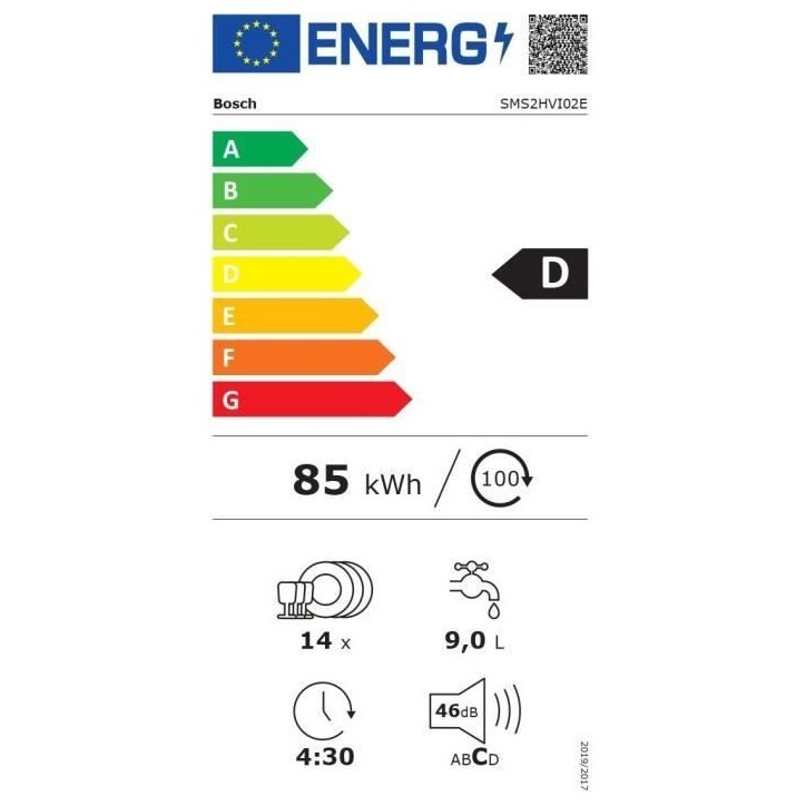 Lave-vaisselle pose libre BOSCH SMS2HVI02E SER2 - 14 couverts - Induction - L60cm - 46 dB - tiroir a couverts - Inox Lave-vaisselle pose libre BOSCH SMS2HVI02E SER2 - 14 couverts - Induction - L60cm - 46 dB - tiroir a couverts - Inox
