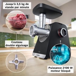 Hachoir a viande BOSCH Série 6 MFWS660B - 500 W - 3 grilles de hachoi