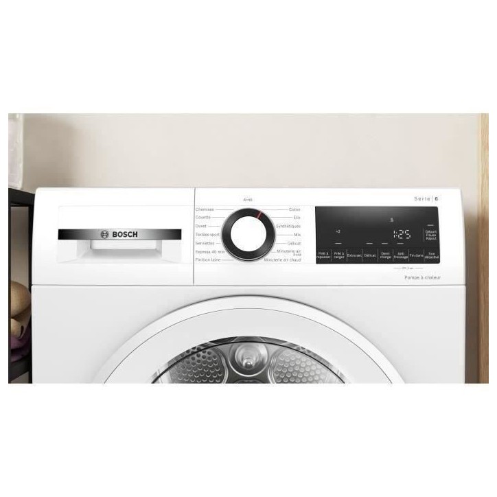 Seche-linge pompe a chaleur BOSCH WQG1420DFR SER6 - 9 kg - Induction - L60cm - Blanc Seche-linge pompe a chaleur BOSCH WQG1420DFR SER6 - 9 kg - Induction - L60cm - Blanc