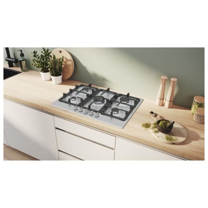 Table de cuisson a gaz - BOSCH Série 4 - 5 foyers - 52 x 75 x 4,5 cm - PGQ7B5K90 - Inox Table de cuisson a gaz - BOSCH Série 4 - 5 foyers - 52 x 75 x 4,5 cm - PGQ7B5K90 - Inox