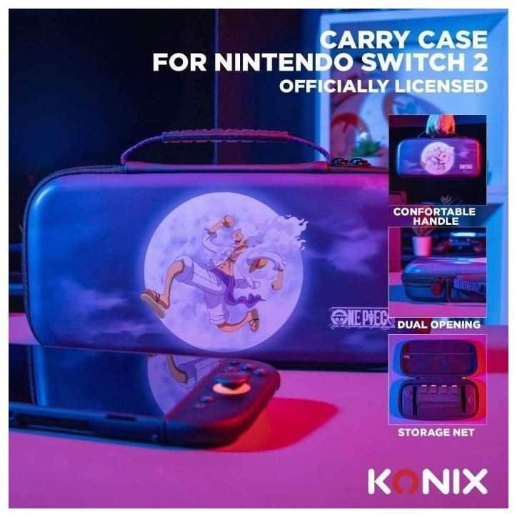 Housse de protection et transport - KONIX - One Piece Nintendo Switch 2 - Rangement accessoires - Motif Luffy Gear 5 - Bleu Housse de protection et transport - KONIX - One Piece Nintendo Switch 2 - Rangement accessoires - Motif Luffy Gear 5 - Bleu