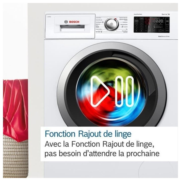Lave-linge hublot BOSCH WGG244Z3FR SER6 - 9 kg - Induction - L60cm - 1400 trs/min - Classe A - Vapeur - Blanc Lave-linge hublot BOSCH WGG244Z3FR SER6 - 9 kg - Induction - L60cm - 1400 trs/min - Classe A - Vapeur - Blanc