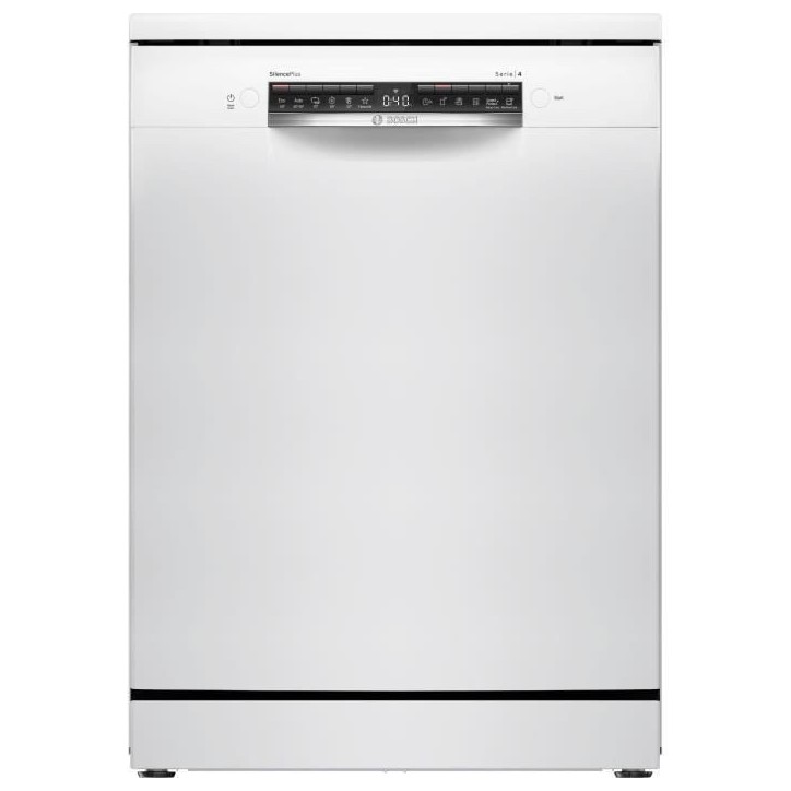 Lave-vaisselle pose libre BOSCH SMS4EMW01F SER4 - 14 couverts - Induction - L60cm - 42 dB - tiroir a couverts - Blanc Lave-vaisselle pose libre BOSCH SMS4EMW01F SER4 - 14 couverts - Induction - L60cm - 42 dB - tiroir a couverts - Blanc
