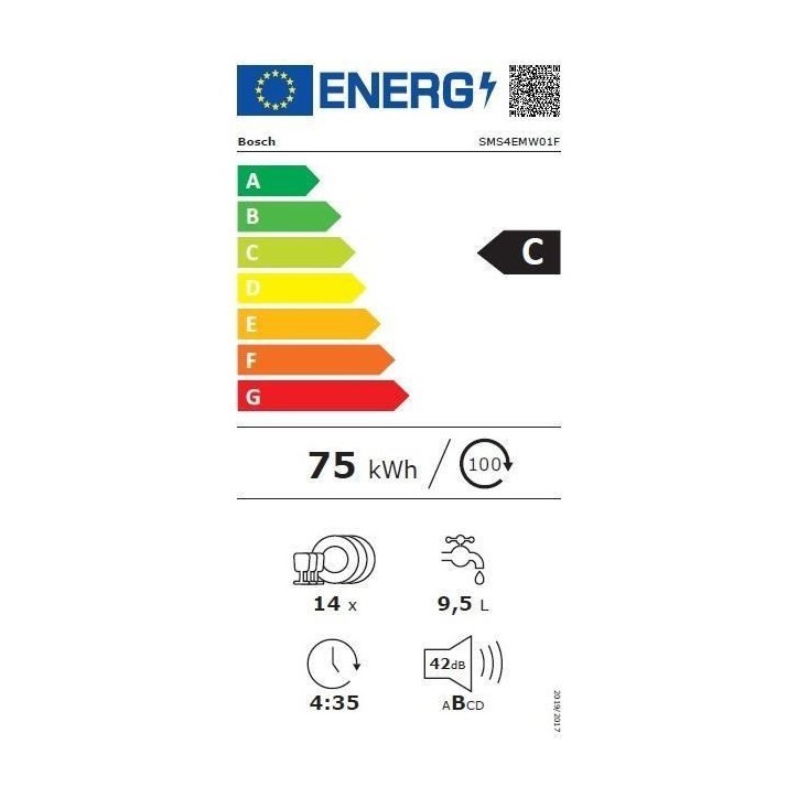 Lave-vaisselle pose libre BOSCH SMS4EMW01F SER4 - 14 couverts - Induction - L60cm - 42 dB - tiroir a couverts - Blanc Lave-vaisselle pose libre BOSCH SMS4EMW01F SER4 - 14 couverts - Induction - L60cm - 42 dB - tiroir a couverts - Blanc
