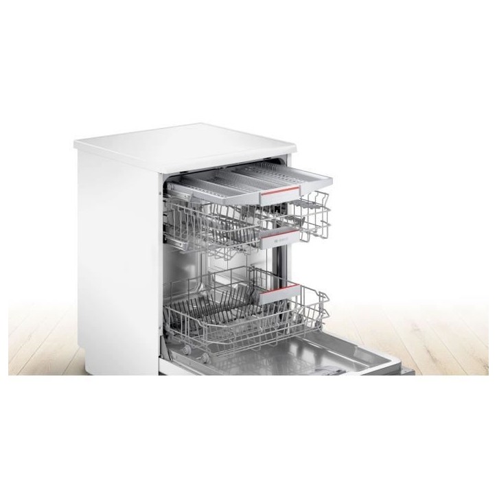 Lave-vaisselle pose libre BOSCH SMS4EMW01F SER4 - 14 couverts - Induction - L60cm - 42 dB - tiroir a couverts - Blanc Lave-vaisselle pose libre BOSCH SMS4EMW01F SER4 - 14 couverts - Induction - L60cm - 42 dB - tiroir a couverts - Blanc