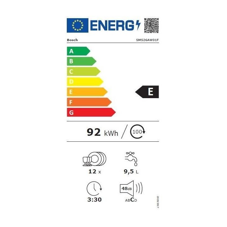 Lave-vaisselle pose libre BOSCH SMS26AW01F SER2 - 12 couverts - Induction - L60cm - 48 dB - Blanc