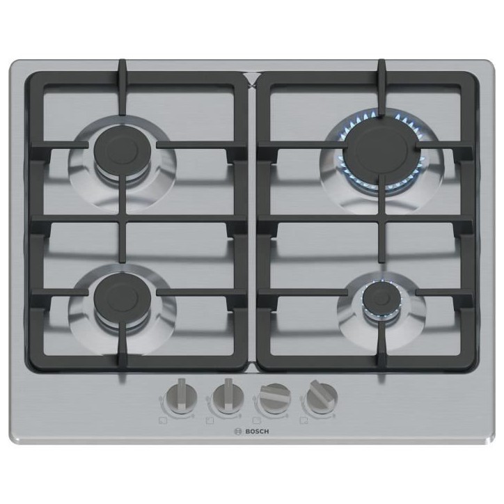 Table de cuisson a gaz - BOSCH Série 4 - 4 foyers - 52 x 58,2 x 4,5 cm - PGP6B5K90 - Inox