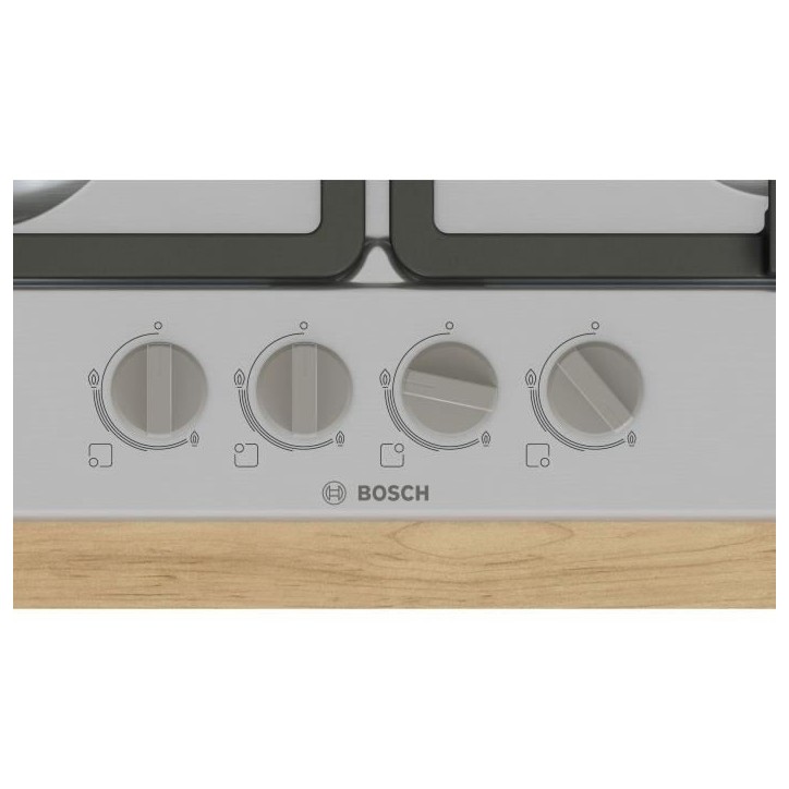 Table de cuisson a gaz - BOSCH Série 4 - 4 foyers - 52 x 58,2 x 4,5 cm - PGP6B5K90 - Inox