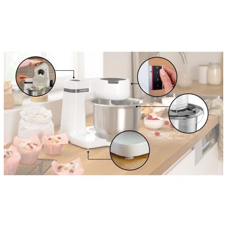 Robot pâtissier - BOSCH - MUMS2EW00E Serie 2 - 700 W - 4 vitesses - Blanc