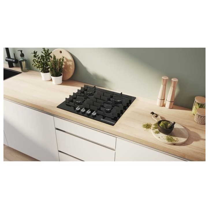Table de cuisson a gaz - BOSCH Série 6 - 4 foyers - 52 x 59 x 4,5 cm - PPP6A6I40 - Noir Table de cuisson a gaz - BOSCH Série 6 - 4 foyers - 52 x 59 x 4,5 cm - PPP6A6I40 - Noir