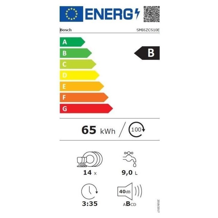 Lave-vaisselle semi-encastrable BOSCH SMI6ZCS10E SER6 - 14 couverts - Induction - L60cm - 40 dB - Classe B - tiroir - Acier Bros
