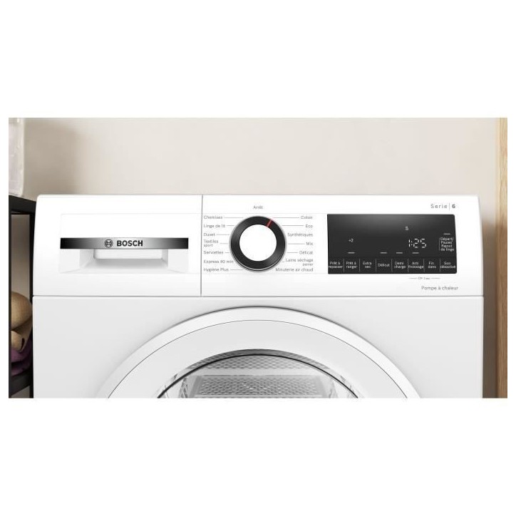 Seche-linge pompe a chaleur BOSCH SER6 WQG133DTFR - 8 kg - Induction - L60cm - Classe C - Blanc