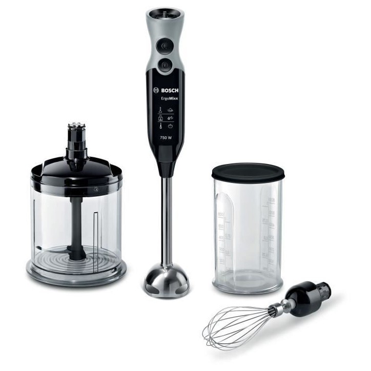Mixeur Plongeant BOSCH ErgoMixx MSM67160 – Puissance de 750 W – Mini-hachoir et fouet inclus - Noir