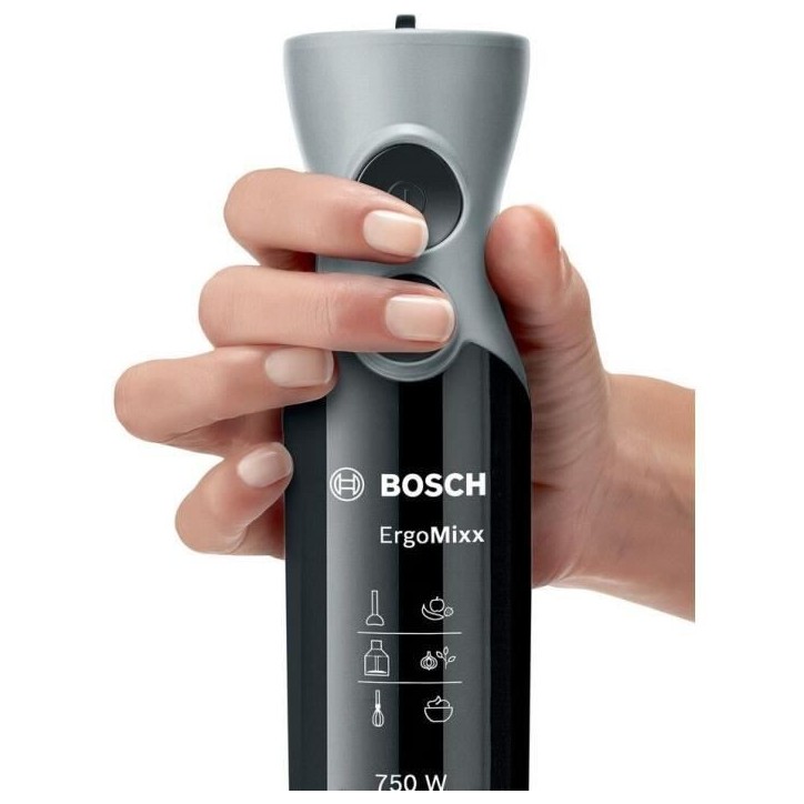 Mixeur Plongeant BOSCH ErgoMixx MSM67160 – Puissance de 750 W – Mini-hachoir et fouet inclus - Noir