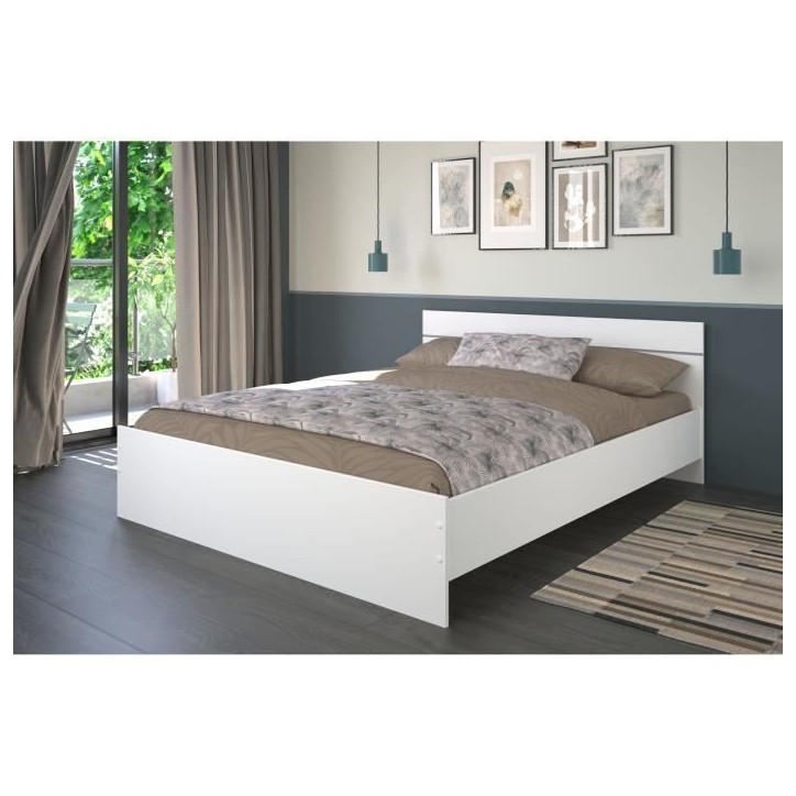 Lit adulte BOSTON 160x200 - Décor blanc - Fabriqué en France Lit adulte BOSTON 160x200 - Décor blanc - Fabriqué en France