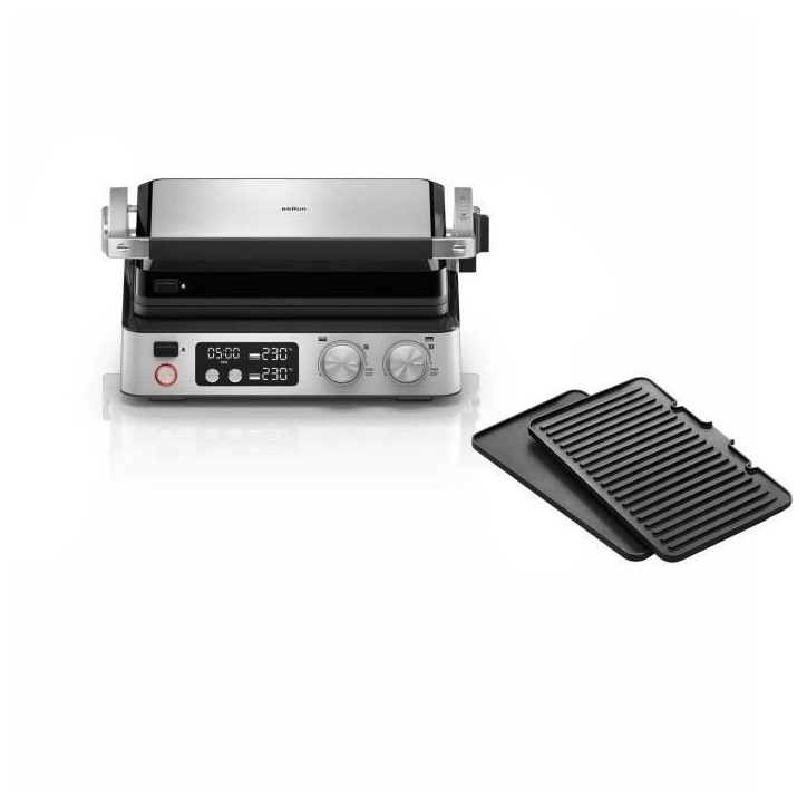 Grill multifonctions - BRAUN - Multi Grill 7 - 2000 W - 3 positions de chauffe - Noir / Acier