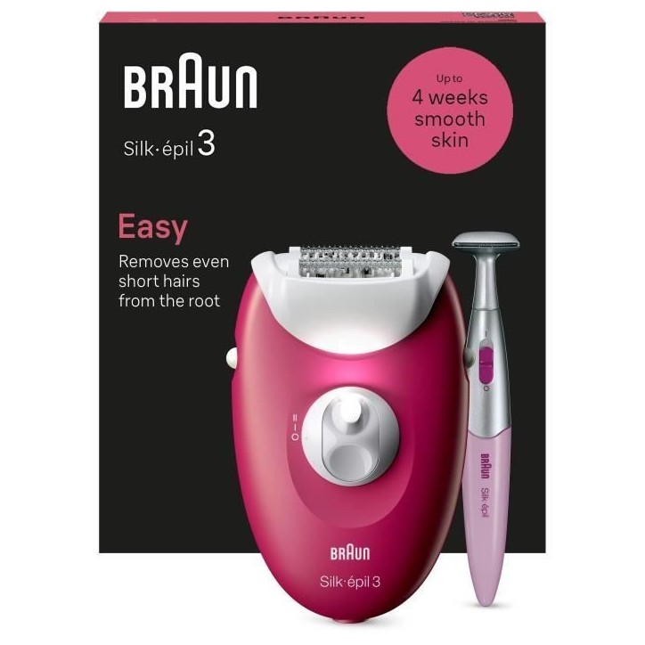 Épilateur électrique filaire - BRAUN - Silk-épil 3 - Une peau douce pendant des semaines - 3-202 - Framboise Épilateur électrique filaire - BRAUN - Silk-épil 3 - Une peau douce pendant des semaines - 3-202 - Framboise