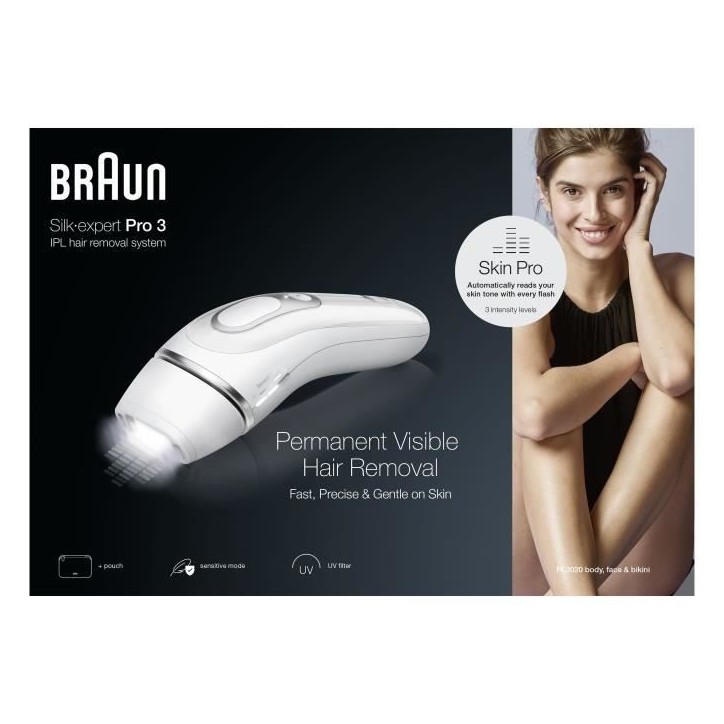 Épilateur a lumiere pulsée - BRAUN - IPL PL3020 - 300 000 flashs - Blanc