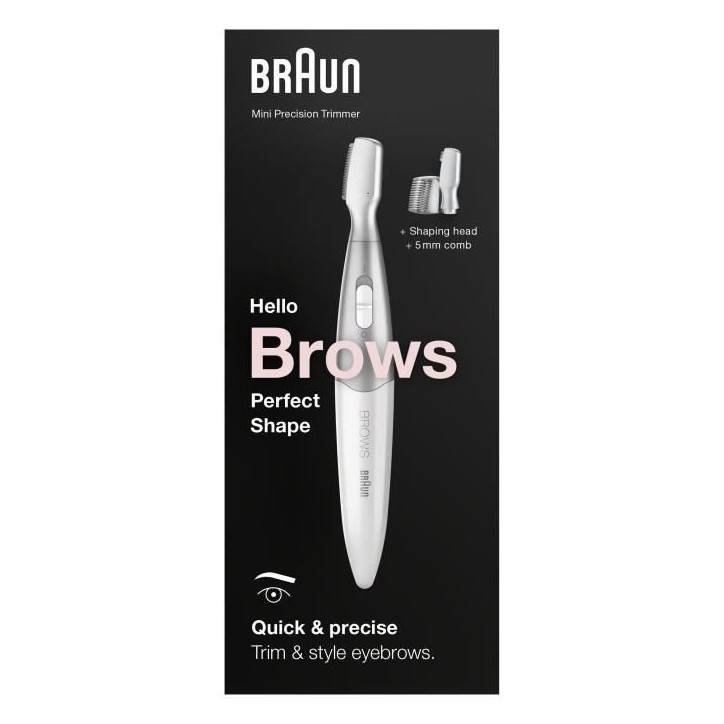 Mini-tondeuse de précision - BRAUN - FG1106 Sourcils- 1 vitesse - Pile - Gris / Blanc