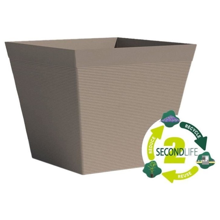 Pot carré - GARDEN ID - Green Care Impact Taupe - 29 x 26 cm - Garanti 10ans - 100% recyclé - UV/gel résistant