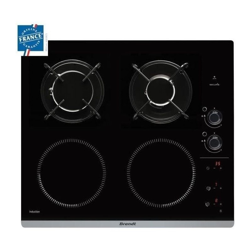 Table de cuisson mixte induction / gaz BRANDT BPI6413BM - 4 zones - L Table de cuisson mixte induction / gaz BRANDT BPI6413BM - 4 zones - L