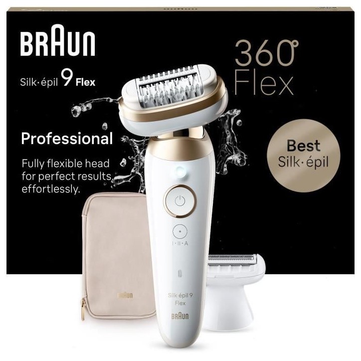 Épilateur électrique - BRAUN - Silk-épil 9 Flex - Épilation Facile - 9-041 3D - Blanc / Doré
