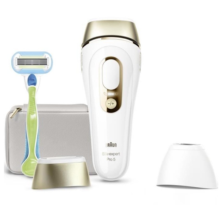 Épilateur a Lumiere Pulsée - BRAUN - Silk·expert Pro 5 - Épilation a la maison - Pochette - Rasoir Venus - 2 Tetes - PL5152