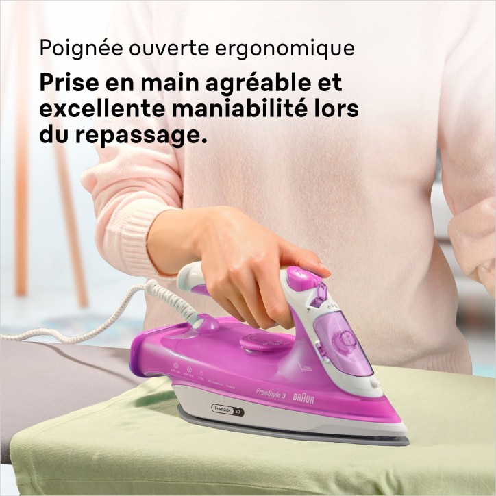 Fer vapeur - BRAUN - FI3124PU Freestyle 3 - Puissance 2400 W - Semelle SuperCéramic - Réservoir d'eau 270 ml - Auto-nettoyant
