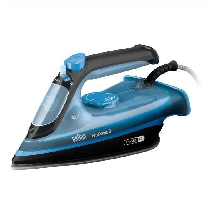 Fer vapeur - BRAUN - FI3194BK FreeStyle 3 - Puissance 2400 W - Vapeur constante 45 g/min Pressing 200g/min - Semelle SuperCerami