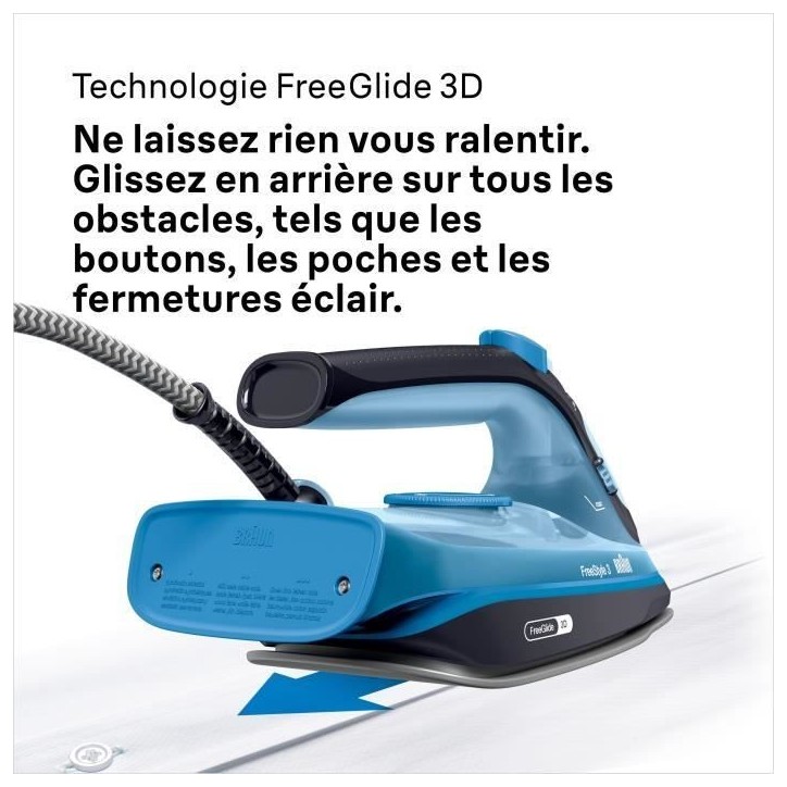 Fer vapeur - BRAUN - FI3194BK FreeStyle 3 - Puissance 2400 W - Vapeur constante 45 g/min Pressing 200g/min - Semelle SuperCerami