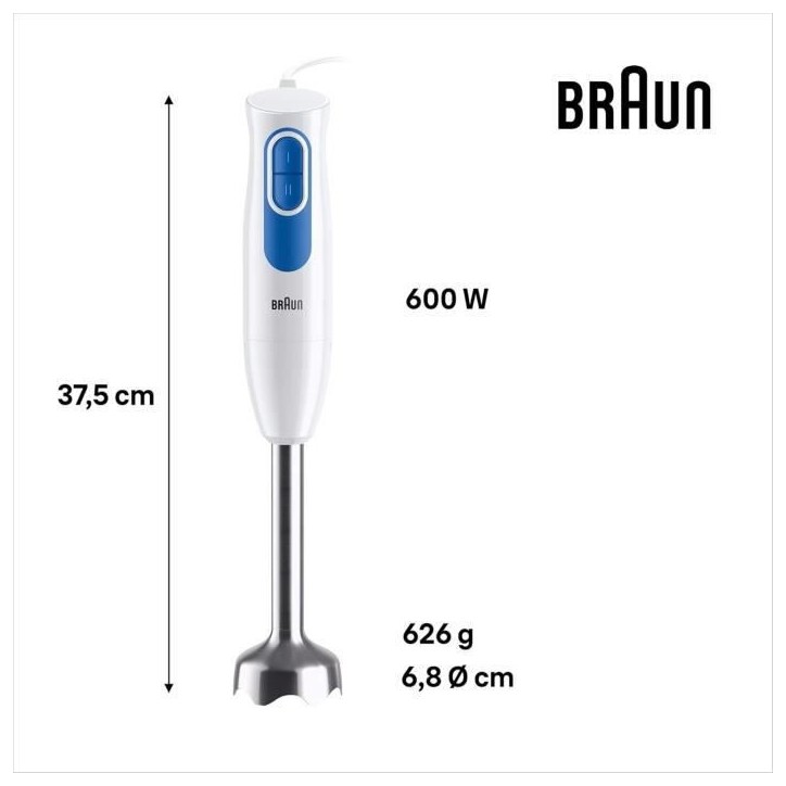Pied mixeur BRAUN MQ20.236M - Moteur 600 W - 2 vitesses - Systeme EasyTwist
