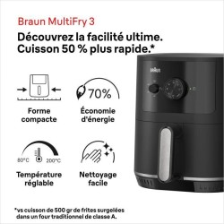 Air Fryer - BRAUN - MultiFry 3 - 1500 W - 4,3 L - Noir