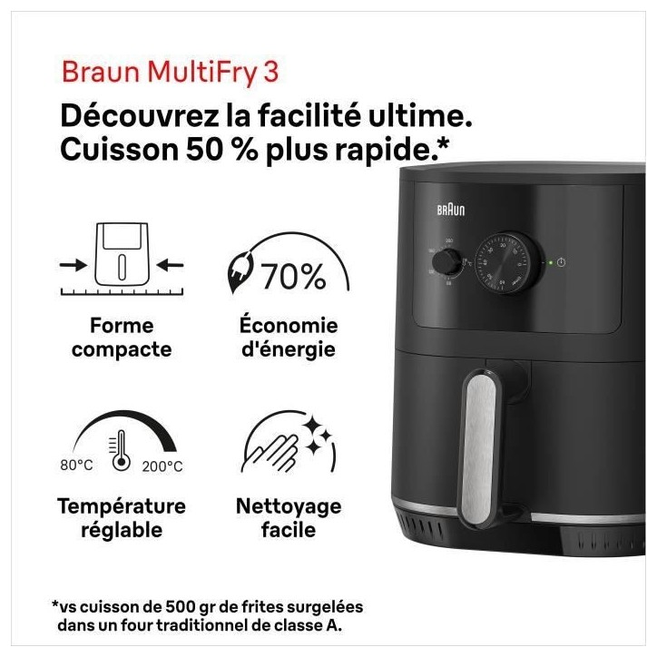 Air Fryer - BRAUN - MultiFry 3 - 1500 W - 4,3 L - Noir