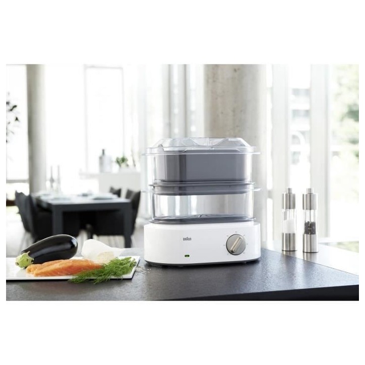Cuiseur vapeur BRAUN Identity Collection FS5100WH - Blanc - 850W - 3.1L - Turbo vapeur - Cuiseur a oeufs