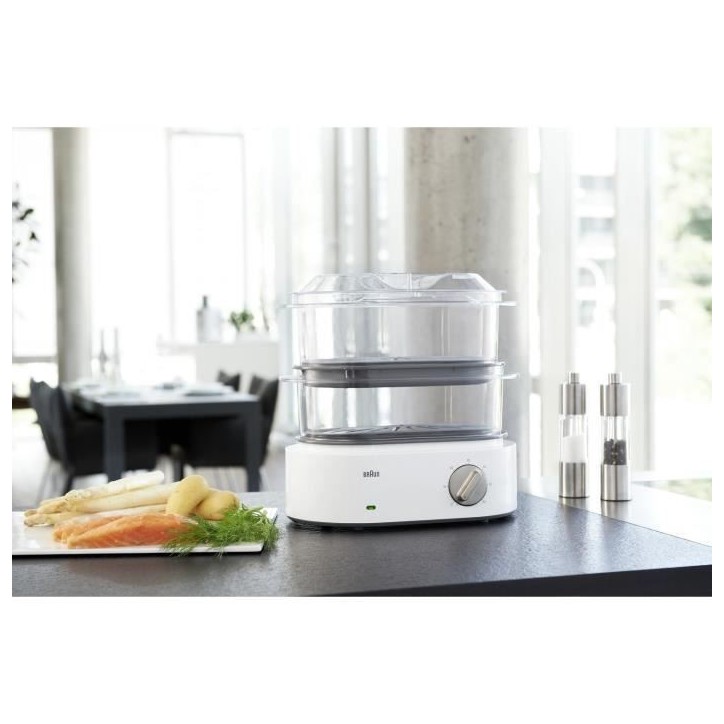 Cuiseur vapeur BRAUN Identity Collection FS5100WH - Blanc - 850W - 3.1L - Turbo vapeur - Cuiseur a oeufs