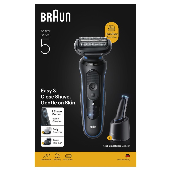 Rasoir électrique BRAUN Series 5 - Noir et bleu - Autonomie 50 minutes - Charge rapide 5 minutes
