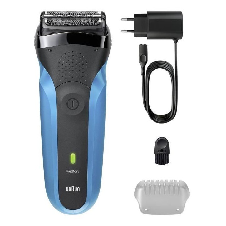 Rasoir électrique BRAUN Series 3 - Bleu et noir - Autonomie 30 minutes - Charge rapide 5 minutes