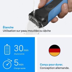 Rasoir électrique BRAUN Series 3 - Bleu et noir - Autonomie 30 minute