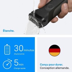 Rasoir électrique BRAUN Series 3 - Noir - Autonomie 30 minutes - Char
