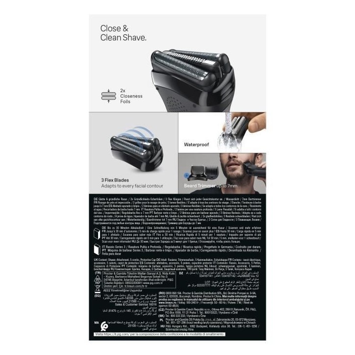 Rasoir électrique BRAUN Series 3 - Noir - Autonomie 30 minutes - Charge rapide 5 minutes