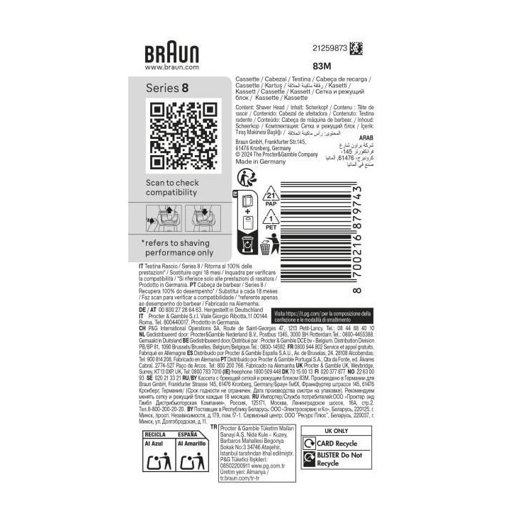 Tete de rasoir BRAUN Series 8 - 4+1 éléments - 100 % fabriqué en Allemagne