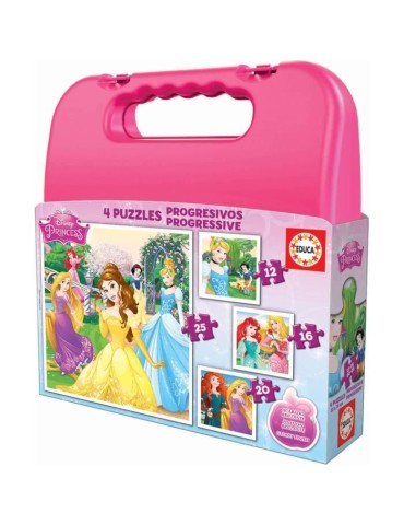 4 puzzles progressifs - EDUCA - Malette Puzzles Progressifs Disney Princess (12-16-20-25)