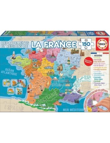 Puzzle éducatif de la France - EDUCA - 150 pieces - Pour enfants de 7 ans et plus