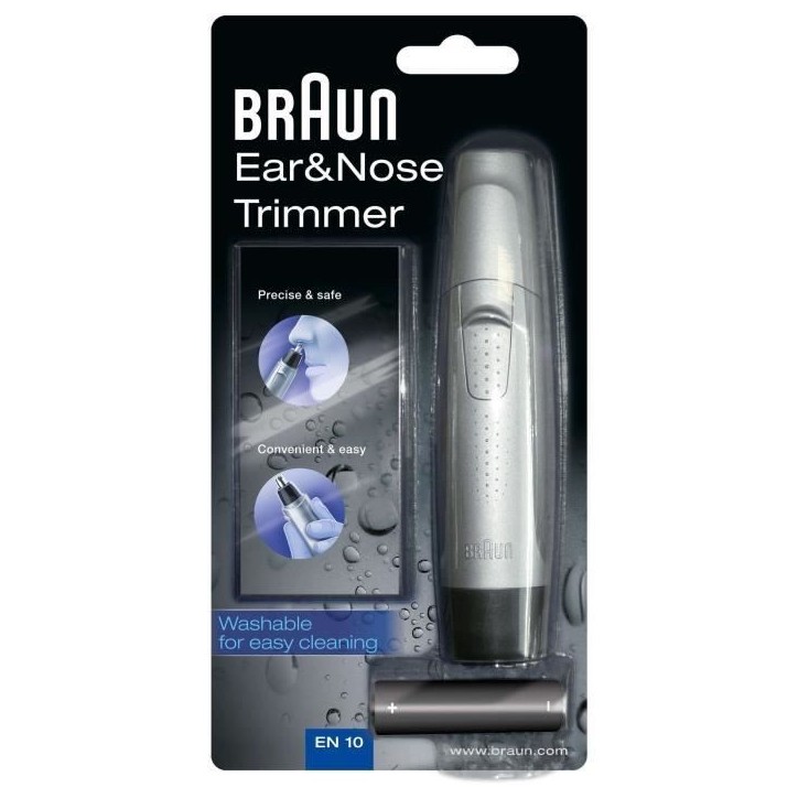 Tondeuse pour oreilles et nez - Braun EN10 - Gris - Autonomie 60 min - Sans fil Tondeuse pour oreilles et nez - Braun EN10 - Gris - Autonomie 60 min - Sans fil