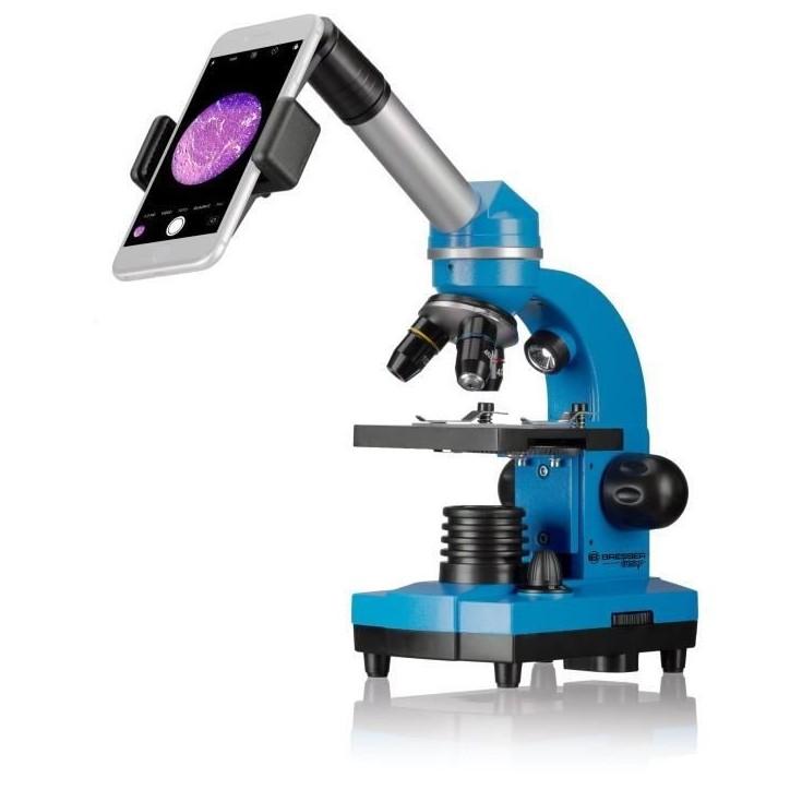 Microscope étudiant BIOLUX SEL - BRESSER JUNIOR - grossissement 40x-1600x - kit d'expérimentation - bleu