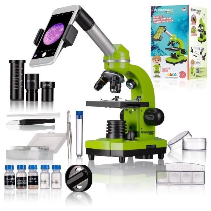 Microscope étudiant BIOLUX SEL - BRESSER JUNIOR - grossissement 40x-1600x - kit d'expérimentation - vert Microscope étudiant BIOLUX SEL - BRESSER JUNIOR - grossissement 40x-1600x - kit d'expérimentation - vert