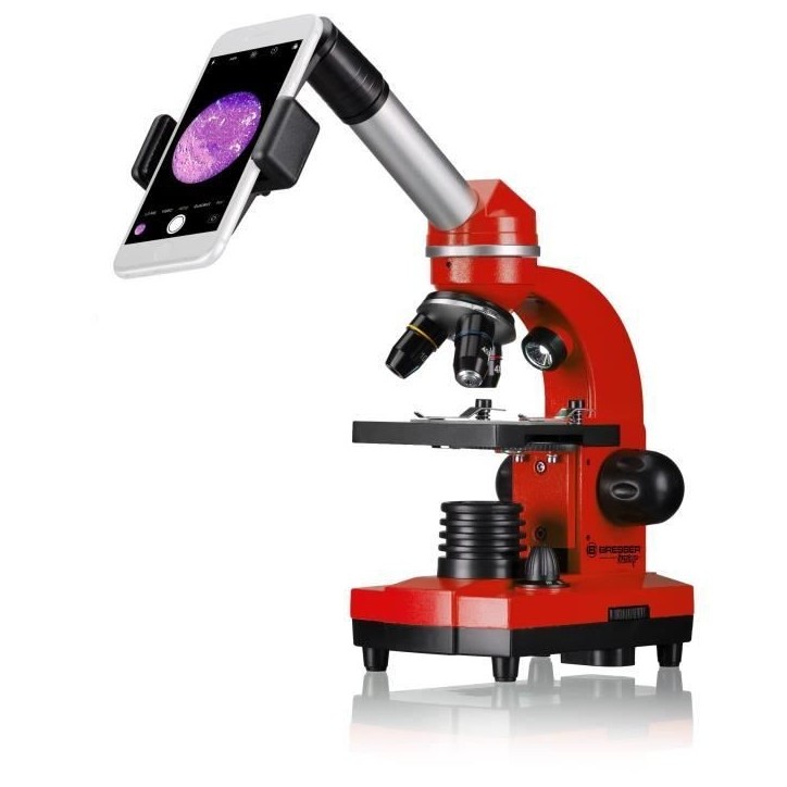 Microscope étudiant BIOLUX SEL - BRESSER JUNIOR - grossissement 40x-1600x - kit d'expérimentation - rouge