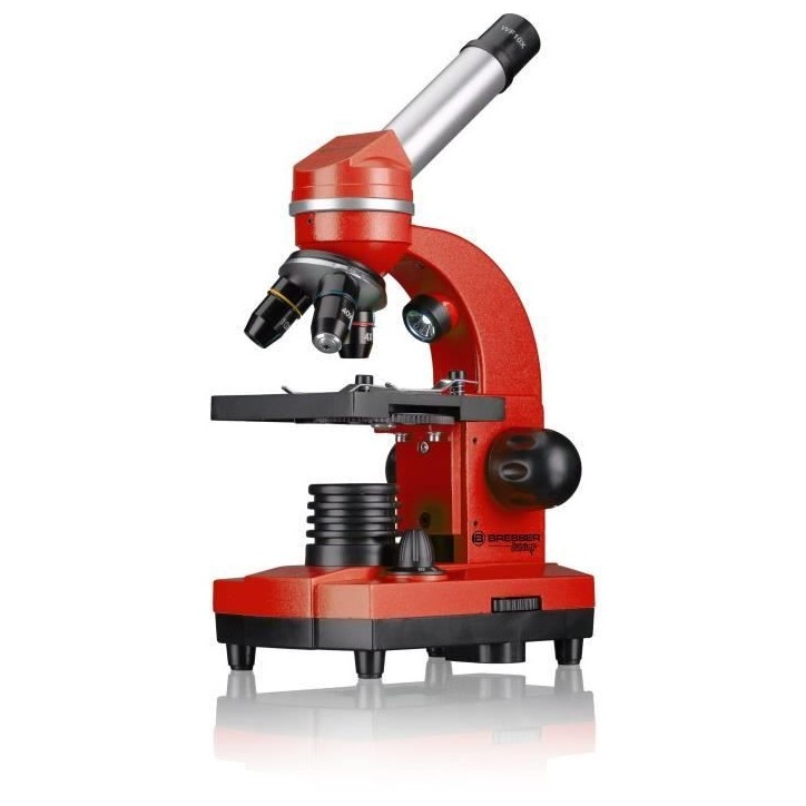 Microscope étudiant BIOLUX SEL - BRESSER JUNIOR - grossissement 40x-1600x - kit d'expérimentation - rouge